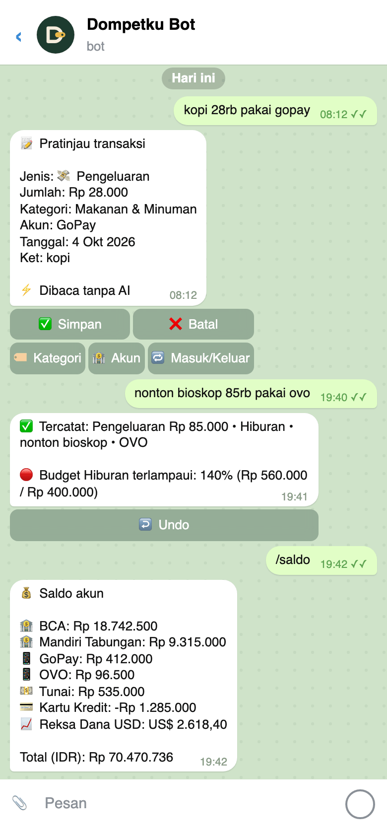 Percakapan dengan bot Telegram